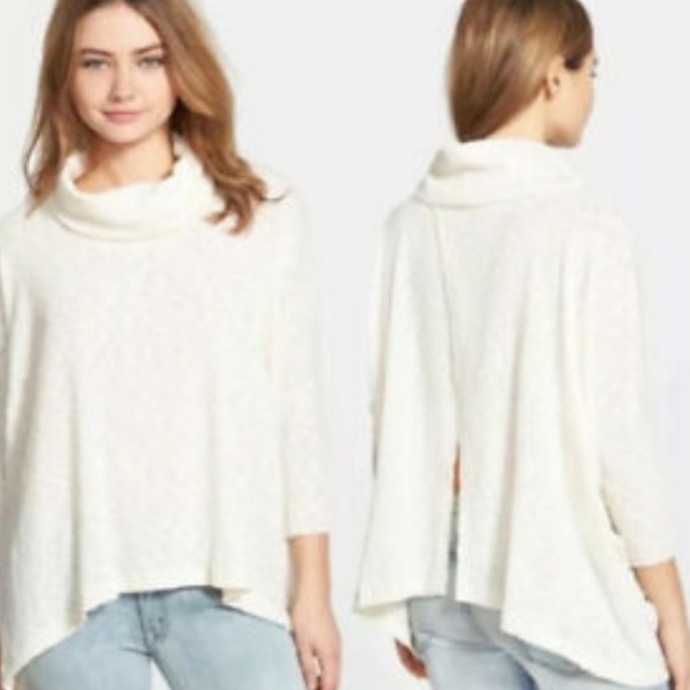 Free People Cream Oversized Tunic Sweater World Traveler XS